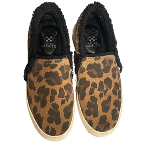 Vince Camuto Katerinda Faux Shearling Leather Slip-On Sneaker Chunky 6.5 leopard
